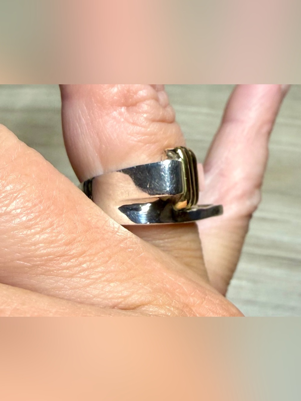Vintage Designer Signed 950 Silver & 18K Gold Modernist Ring, Size 7.5, 7.4g - Picture 10 of 11